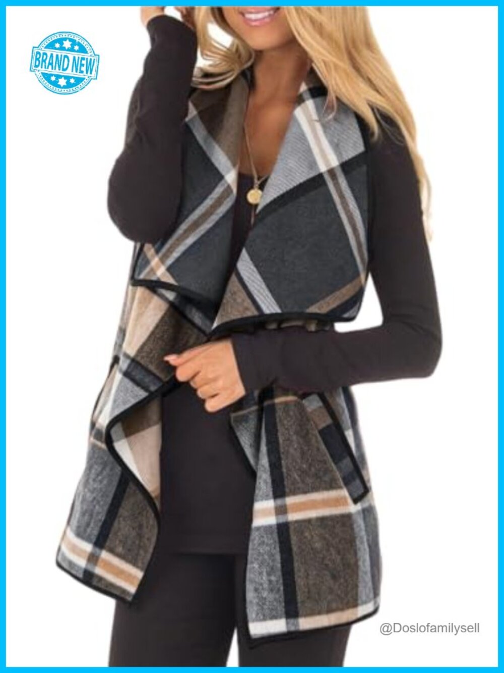 Women Plaid Vest Lapel Open Front Sleeveless Cardigan